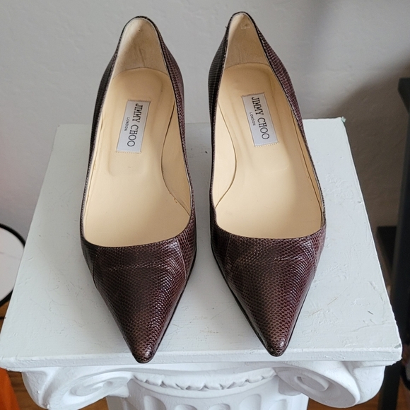 Jimmy Choo pointed toe Amelia kitten heel snake embossed multi leather low pump - Picture 8 of 14